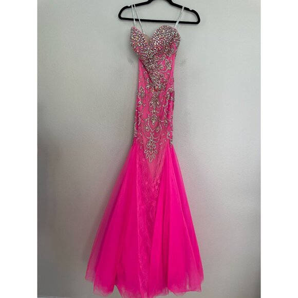 Mac Duggal Womens 0 Pink Strapless Beaded Mermaid Prom Gown Formal Dress Formal - Picture 6 of 8